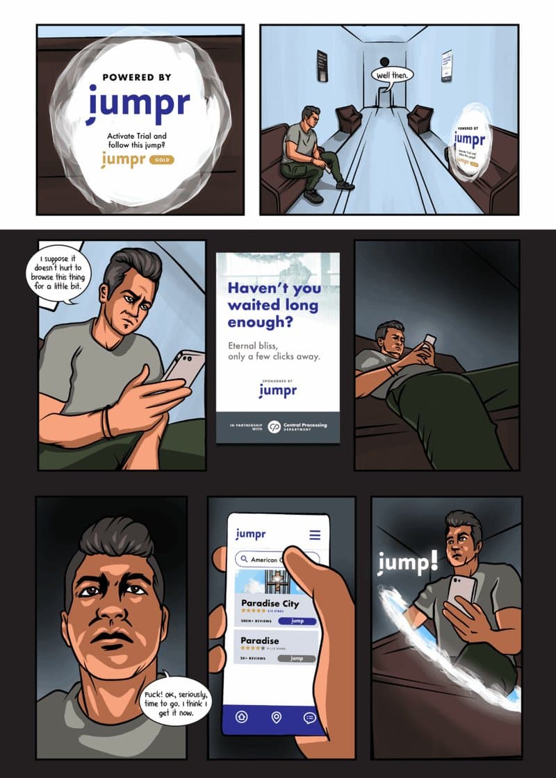 Interior page: Clyde scrolling the jumpr app